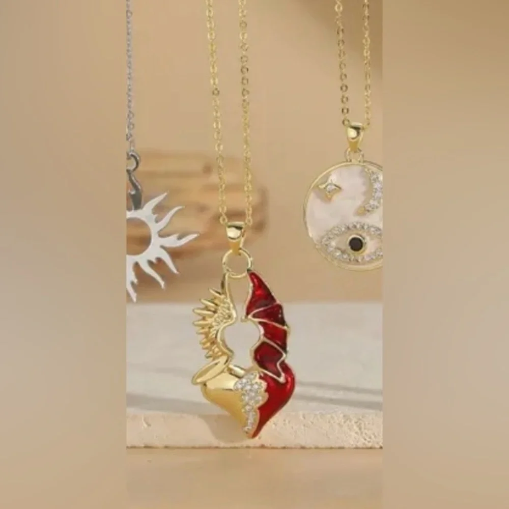14K Gold Angel & Demon Wings W/ Pave Diamond Inlay Red Enamel Yin Yang Goth Punk